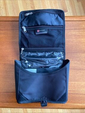 Wenger Black Men's Toiletry Bag with Red Swiss Cross Accent